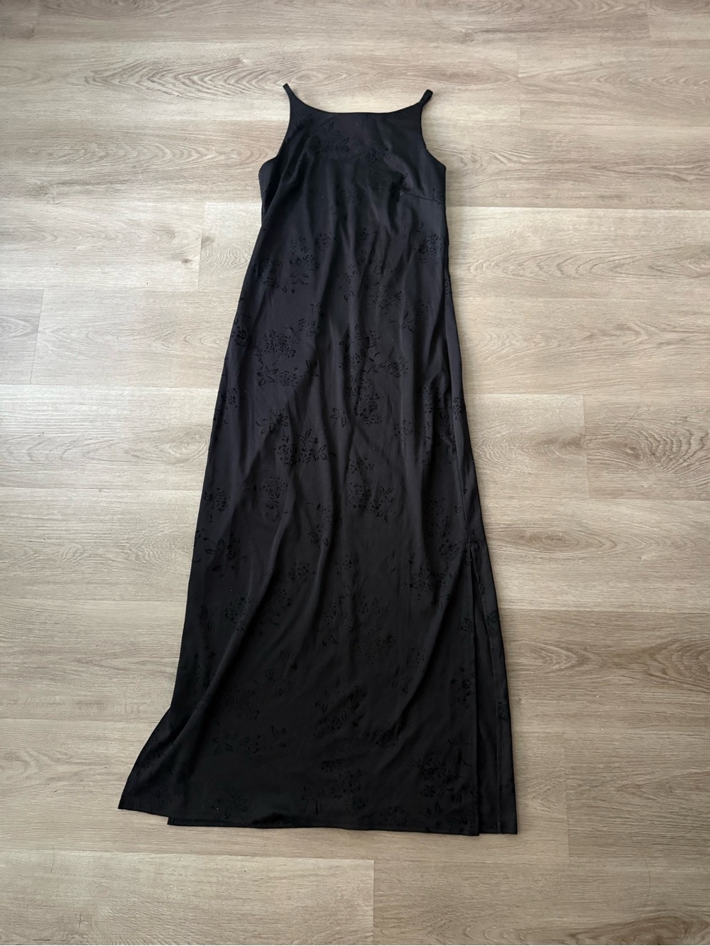 Fashion Bug Black Slip Dress with Subtle Jacquard Pattern